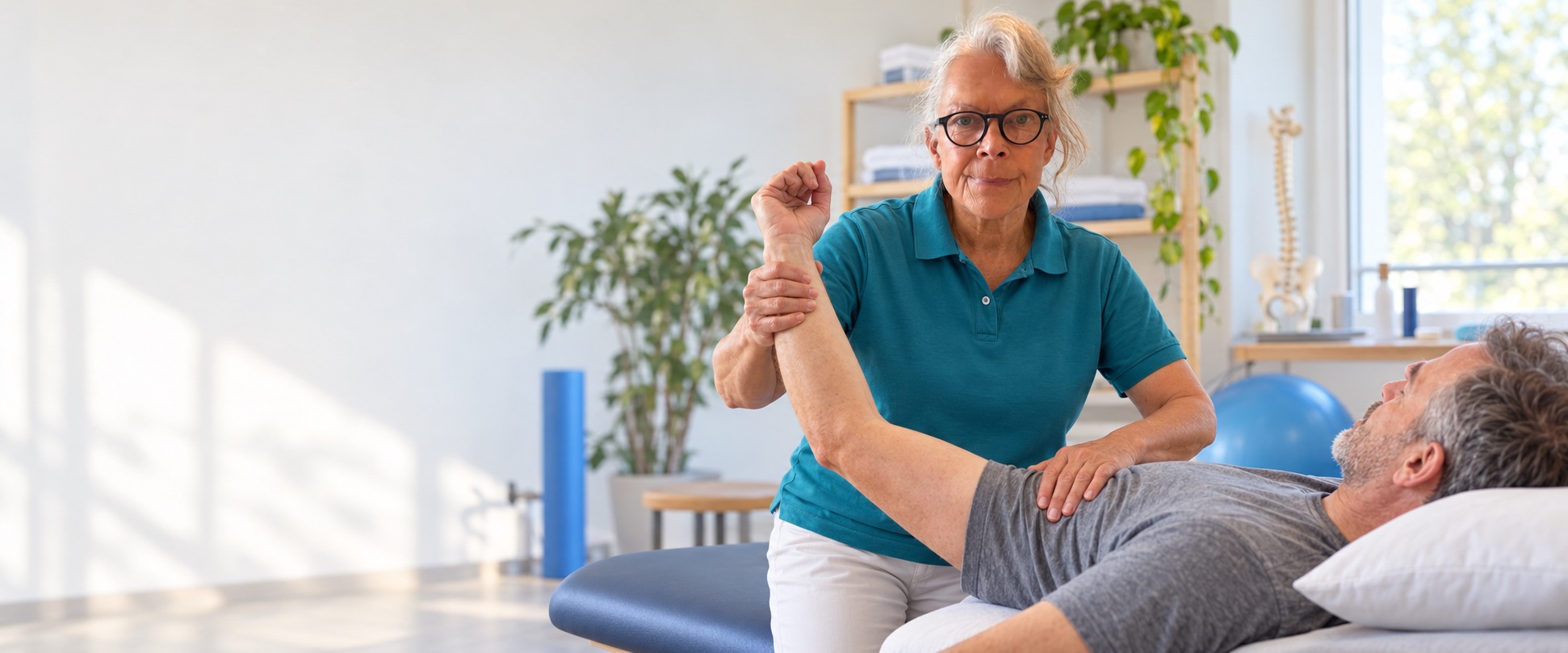 Brigitte Bacher bei einer physiotherapeutischen Behandlung